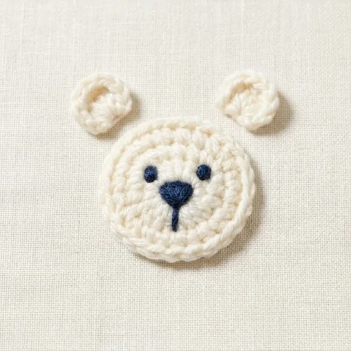 AI concept of a flat cream bear baby booties face with separate folded ears