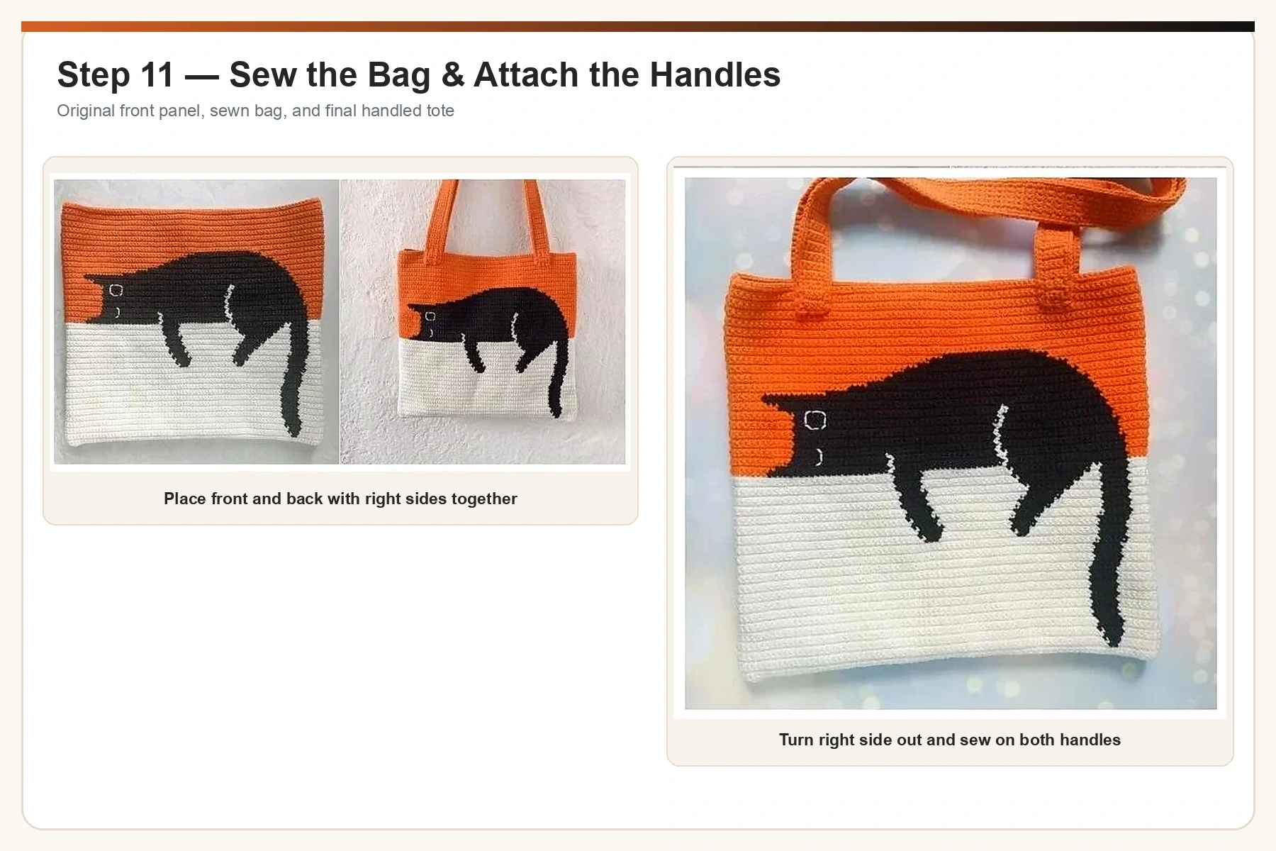 Original black cat crochet bag assembly photos enhanced and upscaled