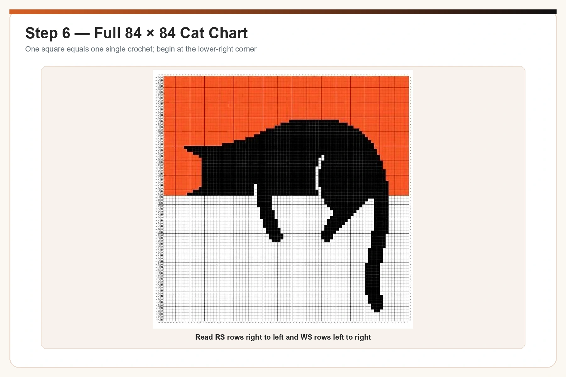 Original full 84 by 84 black cat crochet bag chart enhanced and upscaled