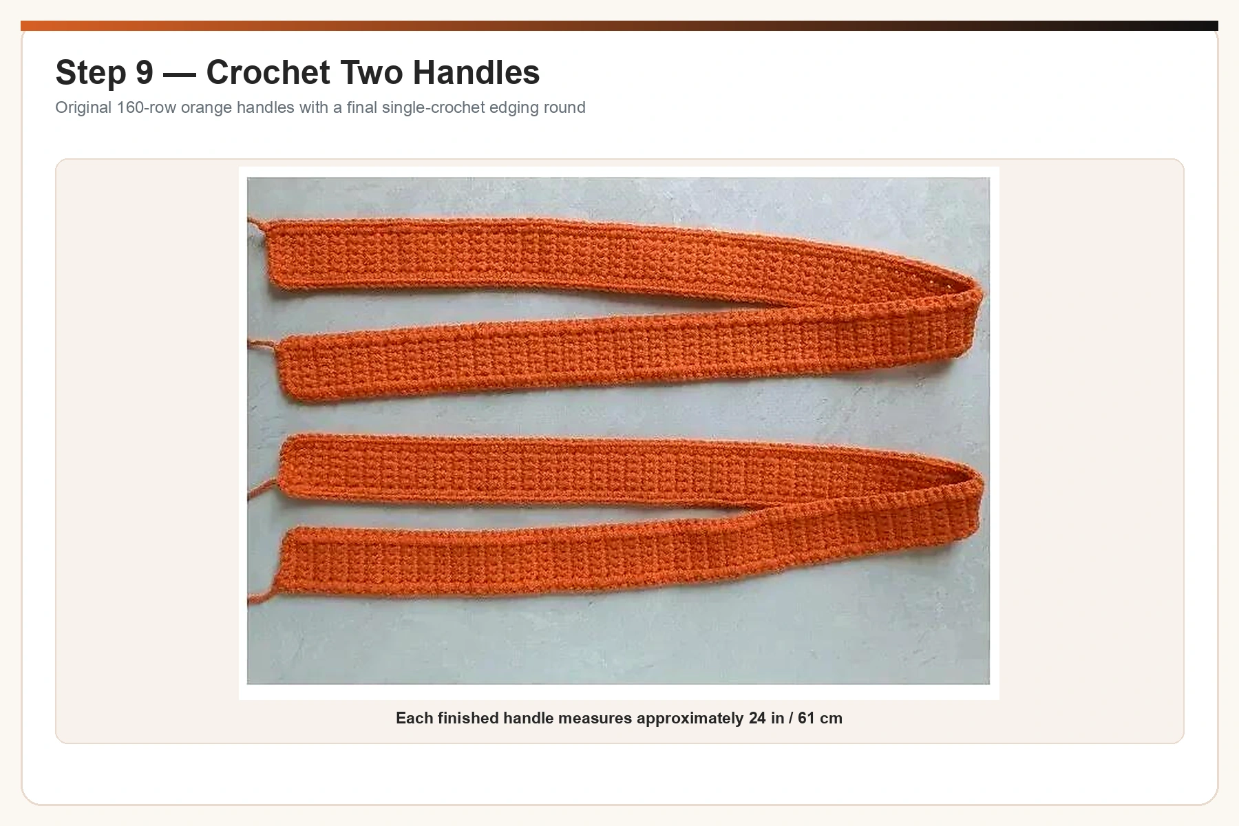Original orange crochet bag handles enhanced and upscaled