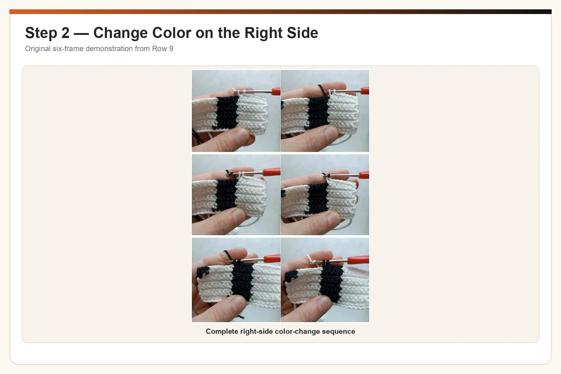 Original right side crochet intarsia color change sequence enhanced and upscaled