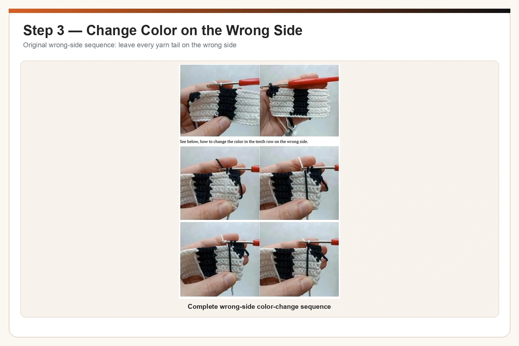 Original wrong side crochet intarsia color change sequence enhanced and upscaled