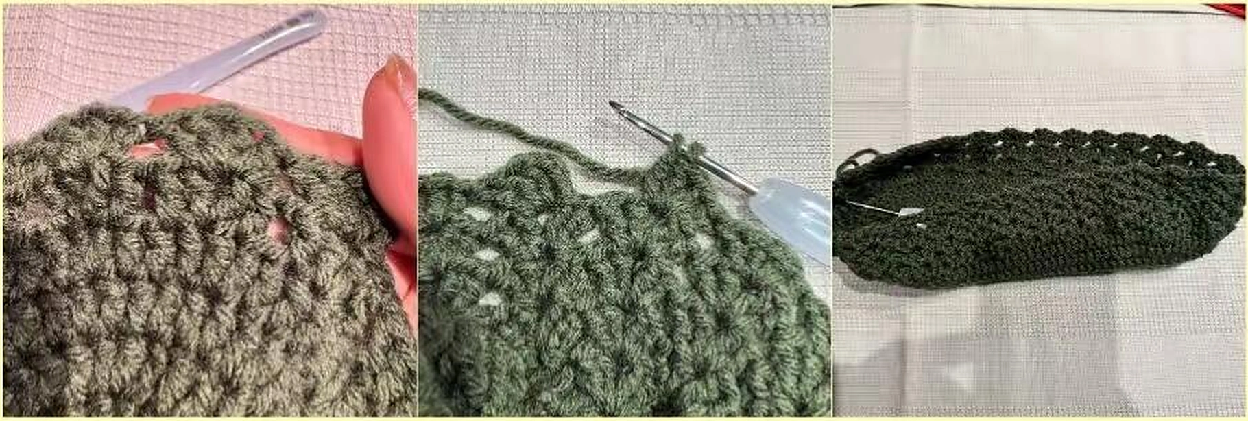 Original crochet bag body sequence showing the first textured rounds