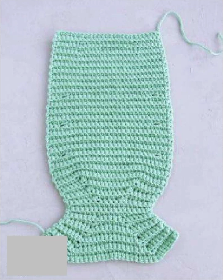 Mint Tiny Tot crochet romper body panel with shaping
