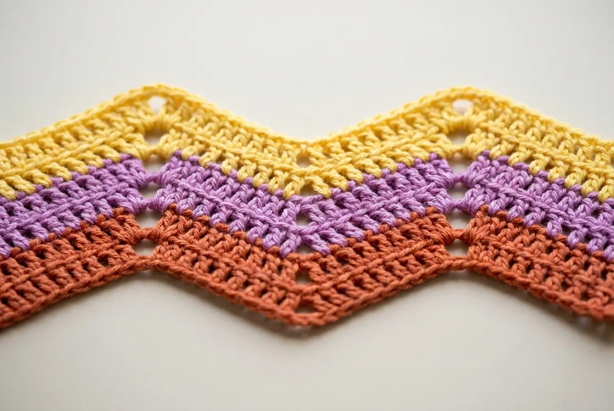 Close-up of the openwork chevron stitch used in the crochet cotton tank top pattern