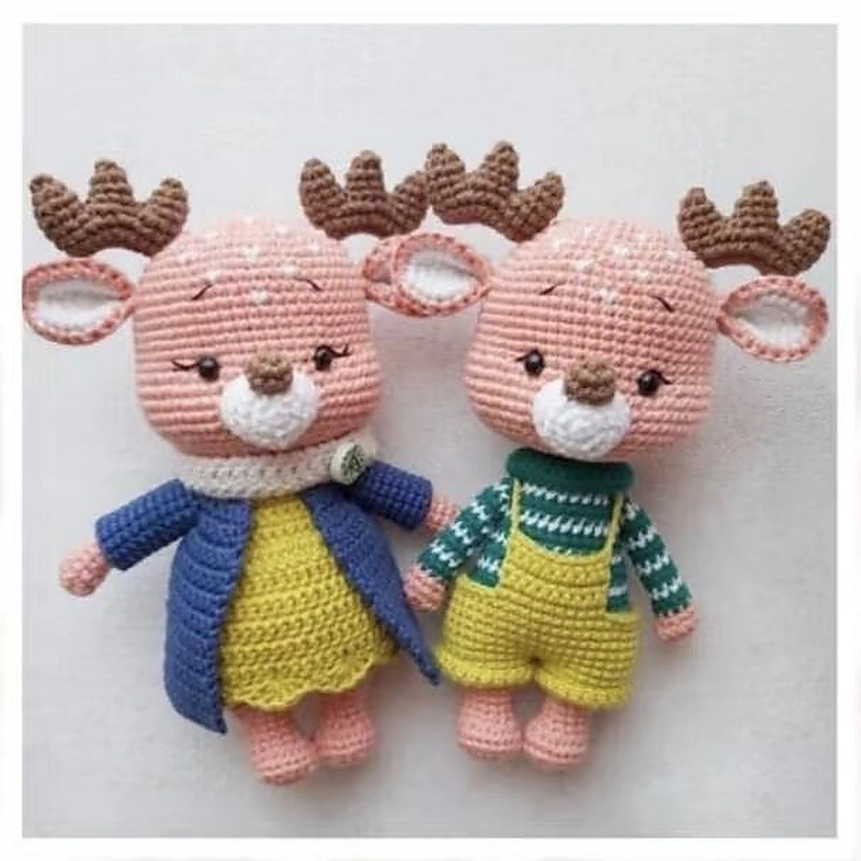 Original crochet deer couple amigurumi project photograph enhanced without cropping