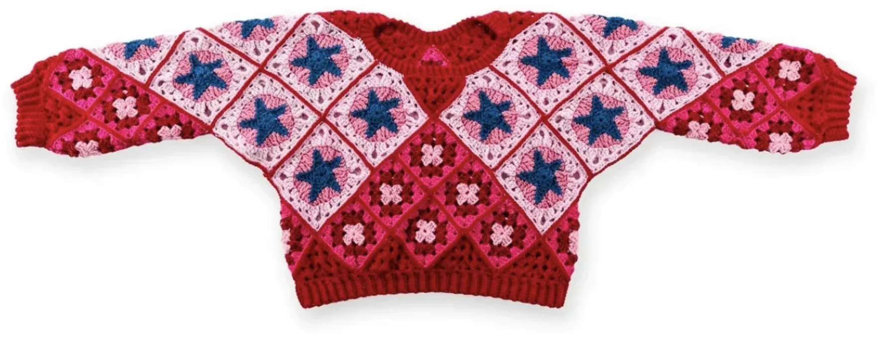 Back view of the crochet star motif pullover