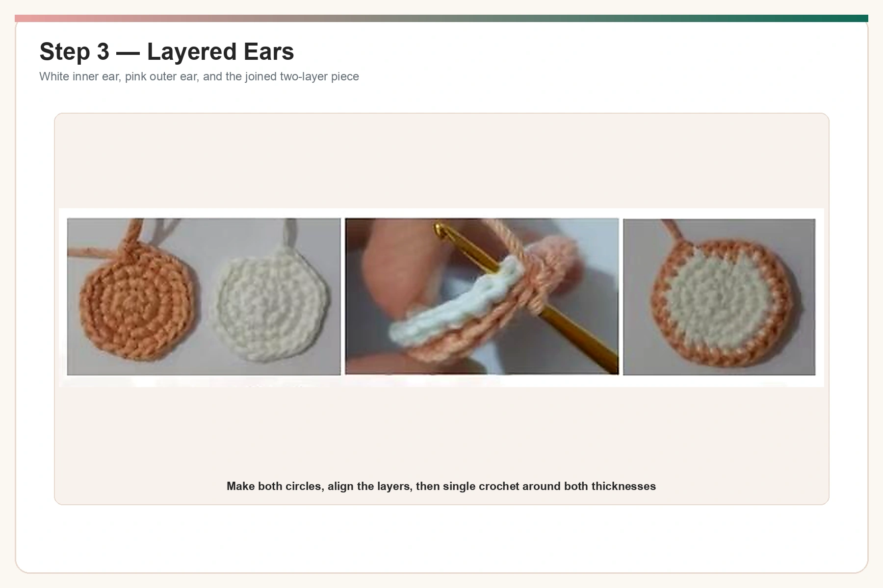 Original layered crochet ear step photographs enhanced and upscaled