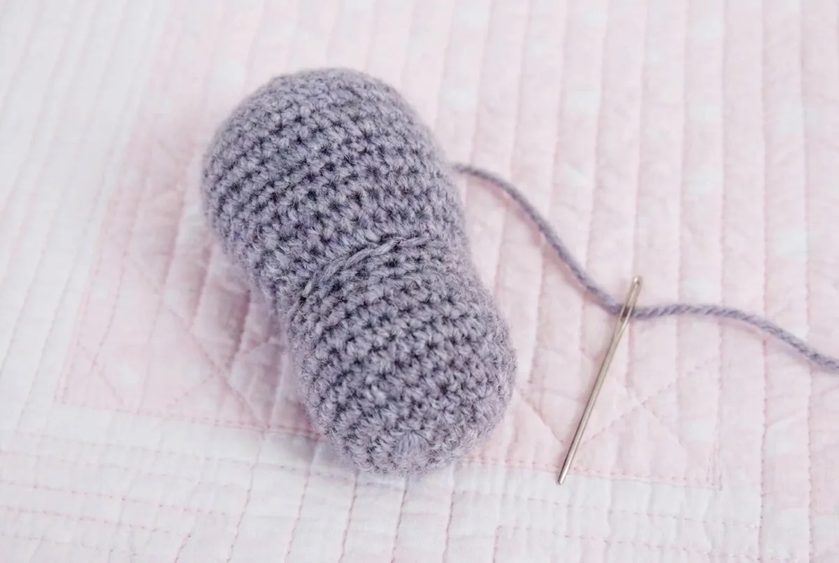 Hippo lovey crochet pattern step 1 gray one-piece head and snout