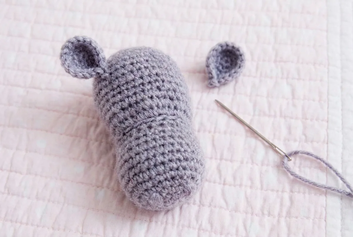 Hippo lovey crochet pattern step 2 attaching the small cupped ears