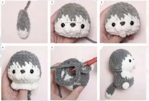 Husky tail, eye spacing, embroidered nose and tail attachment photos
