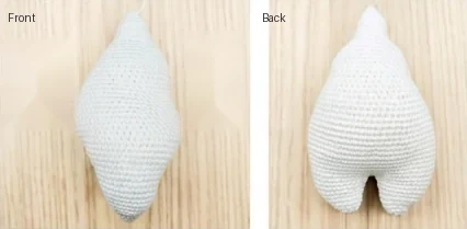 Body shaping reference: front at left and back at right, with the tapered neck tip above.