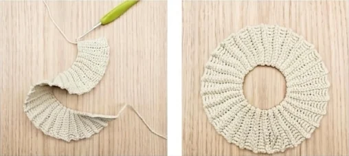 Gill construction: the alternating-row strip at left and its joined ring at right.