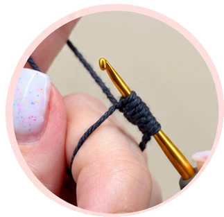Dark gray crochet button construction, process photograph 4